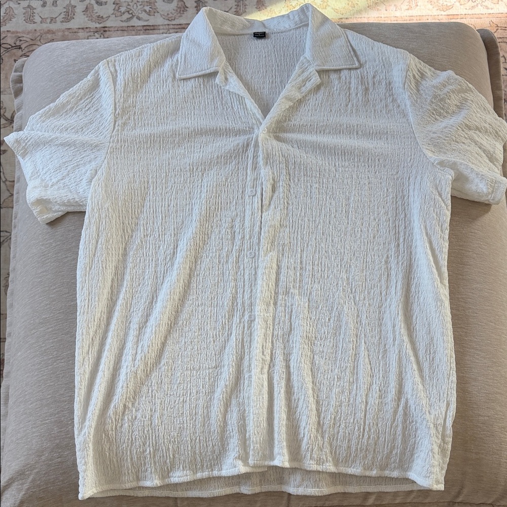 Boohoo Mens Textured Cream Button-Down Shirt